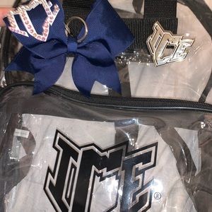 ICE backpack, bow keychain and pin